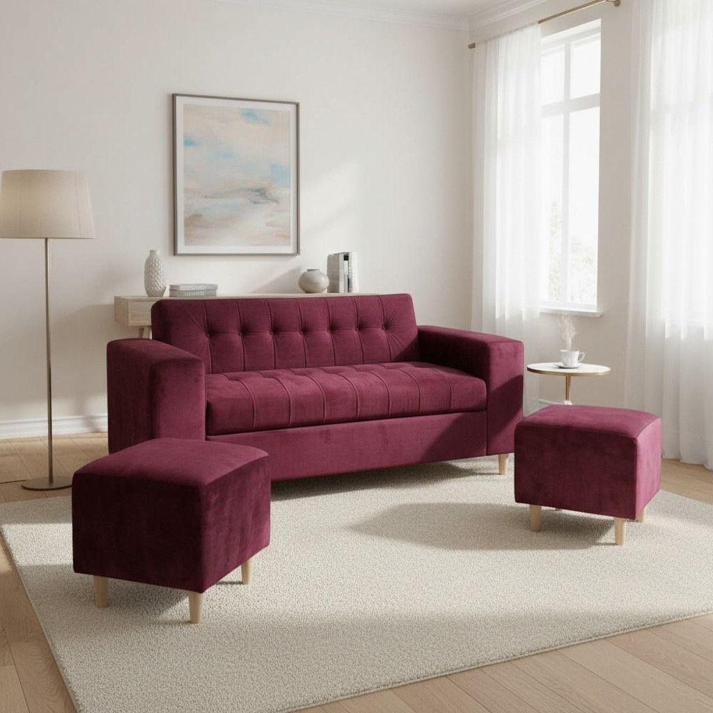 SOFA DOS CUERPOS MAS POUF EN FELPA BURDEO-0