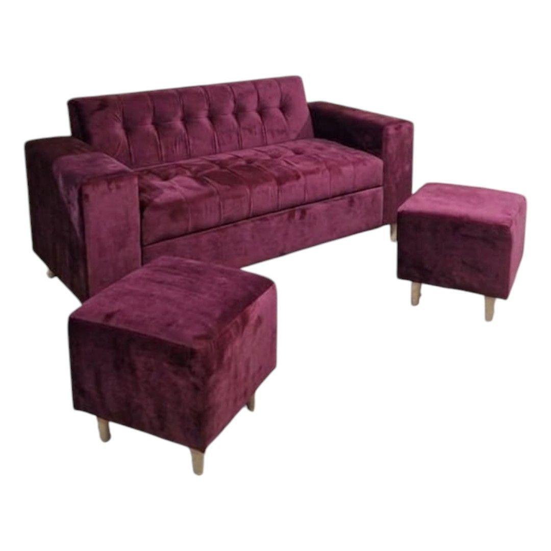 SOFA DOS CUERPOS MAS POUF EN FELPA BURDEO-3