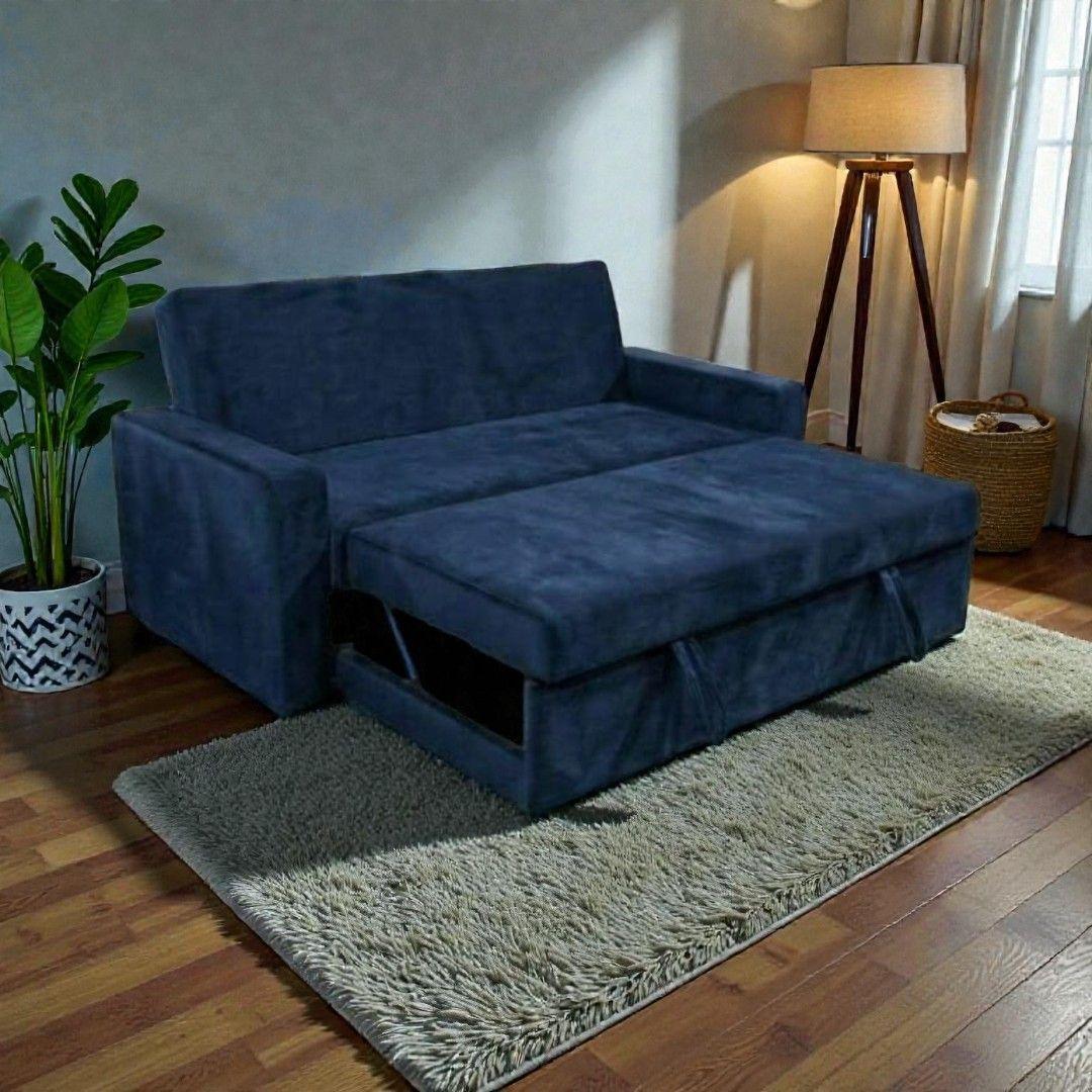 SOFA CAMA MILANO TRES POSICIONES FELPA AZUL MARINO-4