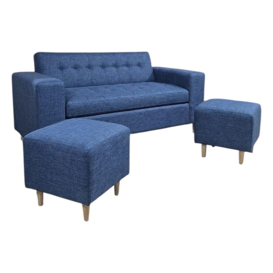 SOFA DOS CUERPOS MAS POUF EN LINO AZUL-1