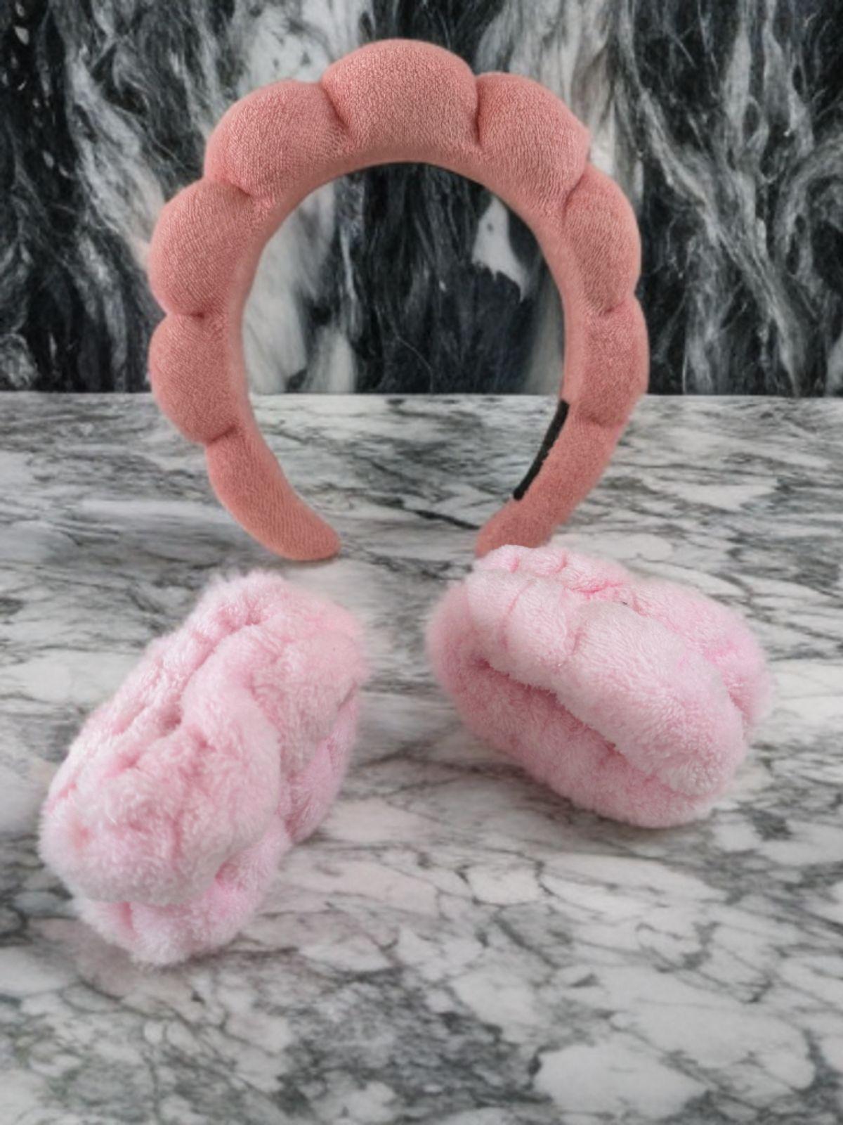 Diadema Cintillo + Muñequera Skincare Cabello Spa Color Rosa-2