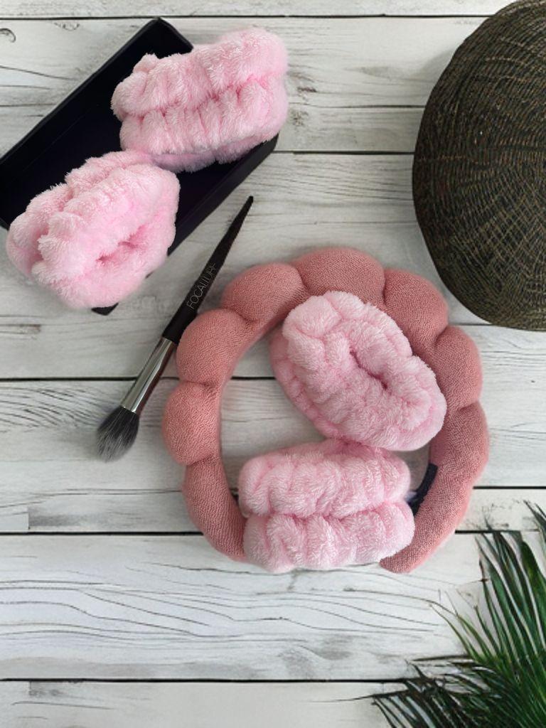 Diadema Cintillo + Muñequera Skincare Cabello Spa Color Rosa-3