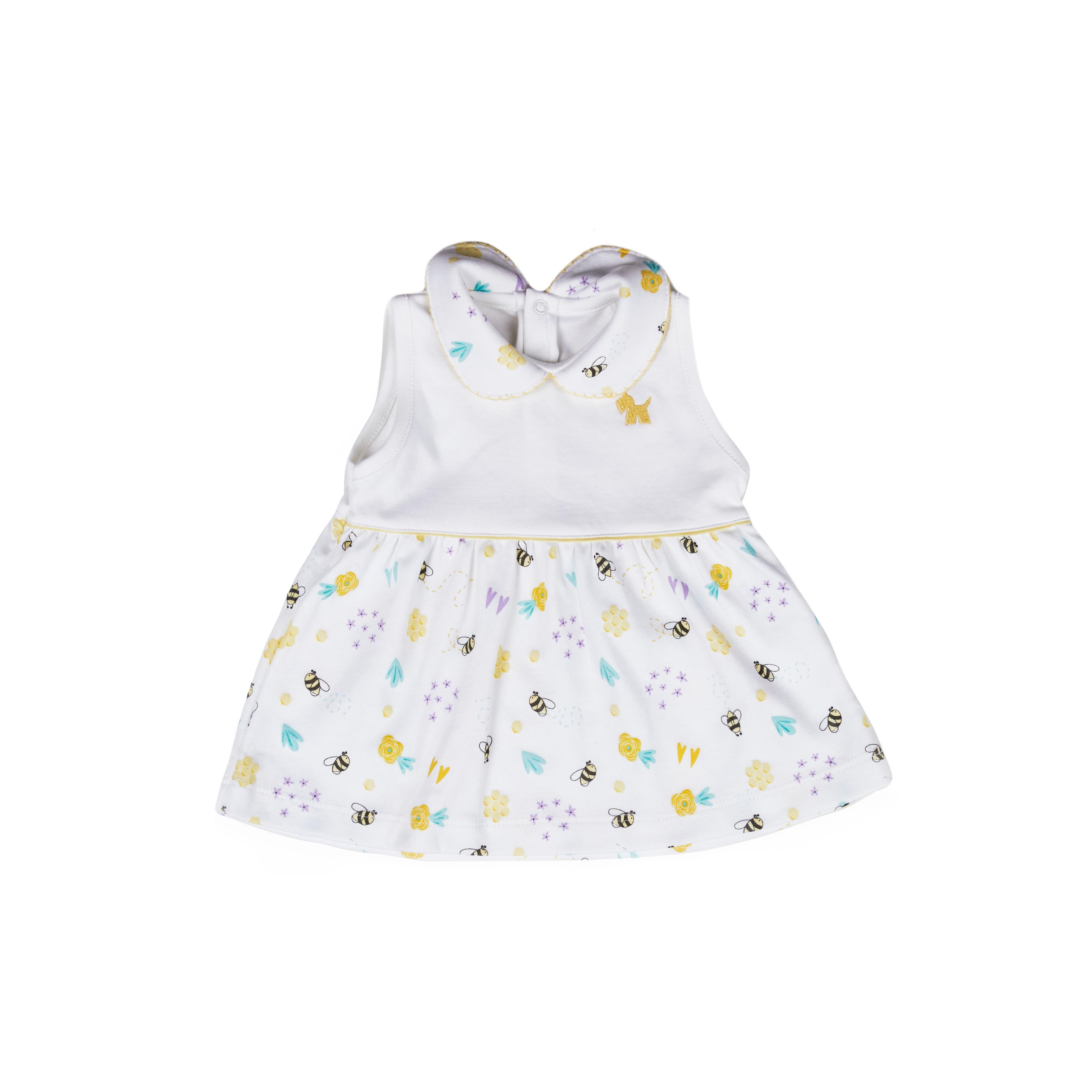 Set 2 piezas: Vestido más Cubrepañal Bee /Algodón Pima-1