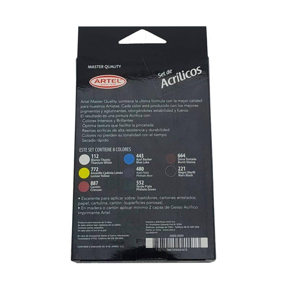 Set De Acrilicos Master Quality 8 Colores 12ml Artel-2