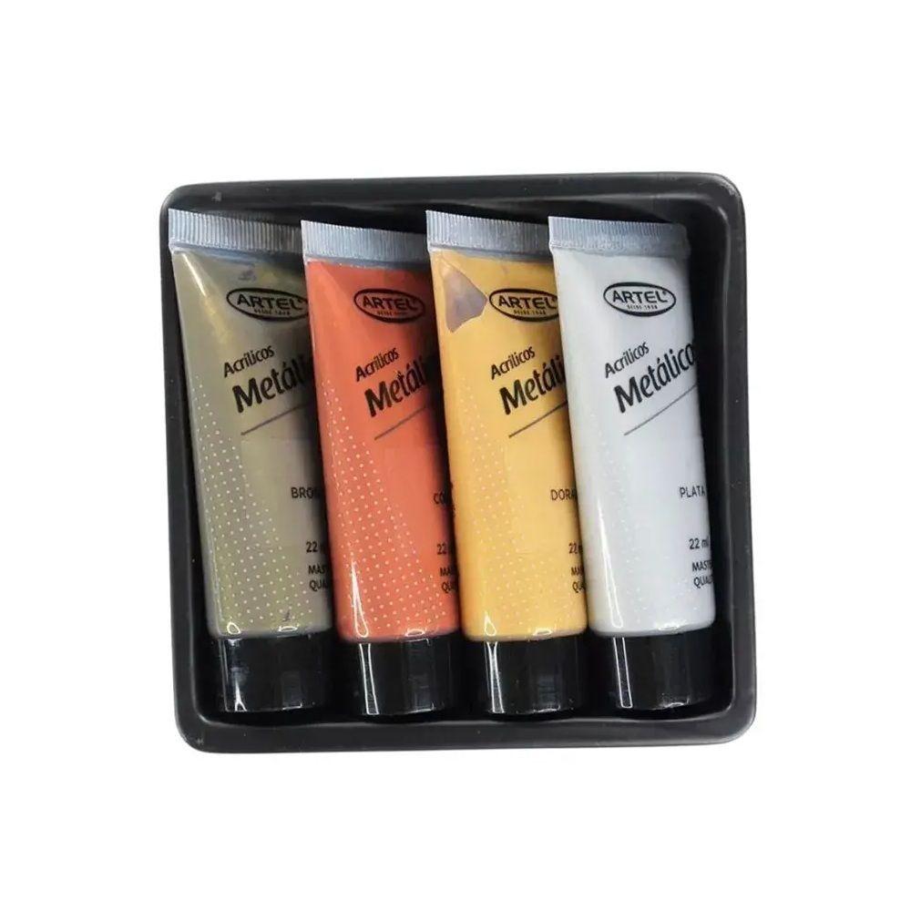 Set 4 Pintura Acrilica Metalica Master Quality 22ml Artel-2