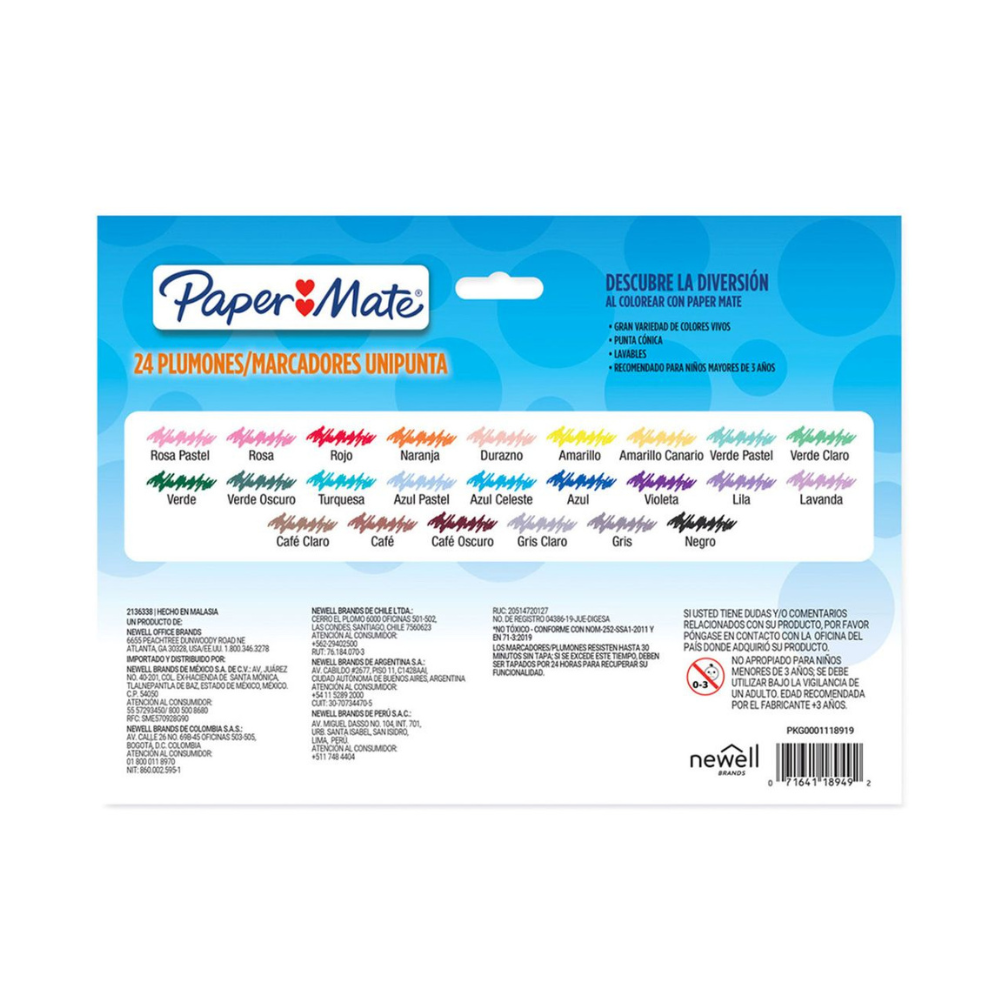 Marcadores Lavables Unipunta 24 Colores Paper Mate-3