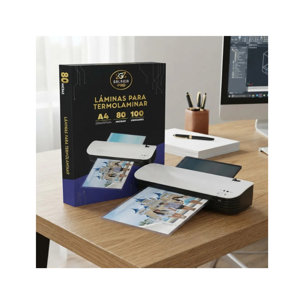 100 Laminas Para Plastificar Termolaminar A4 80 Micrones Galaxia Pro-1