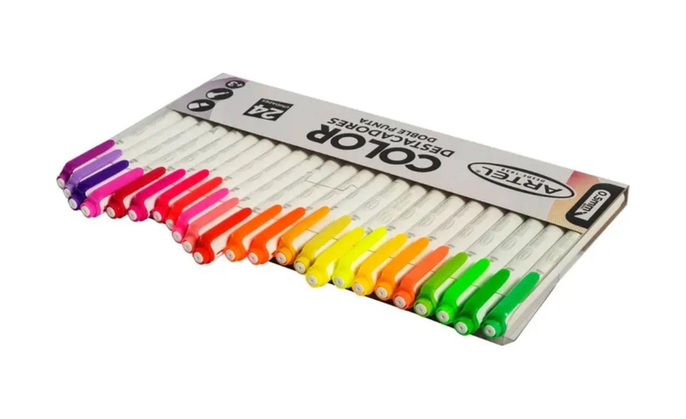 Destacadores Doble Punta Biselada Y Fina 24 Colores Artel-0