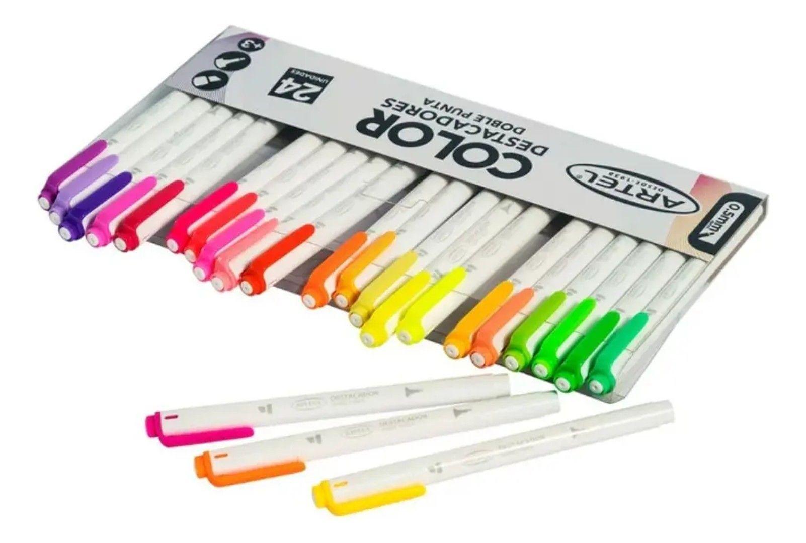 Destacadores Doble Punta Biselada Y Fina 24 Colores Artel-1