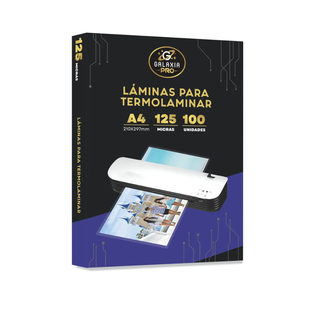100 Laminas Para Plastificar Termolaminar A4 125 Micrones Galaxia Pro-0