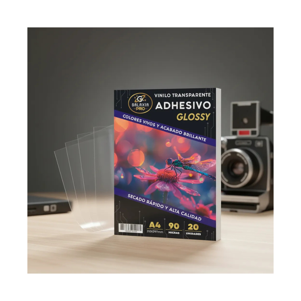 Vinilo Adhesivo Transparente Imprimible A4 90 Micras 20 Hojas GALAXIA PRO-2