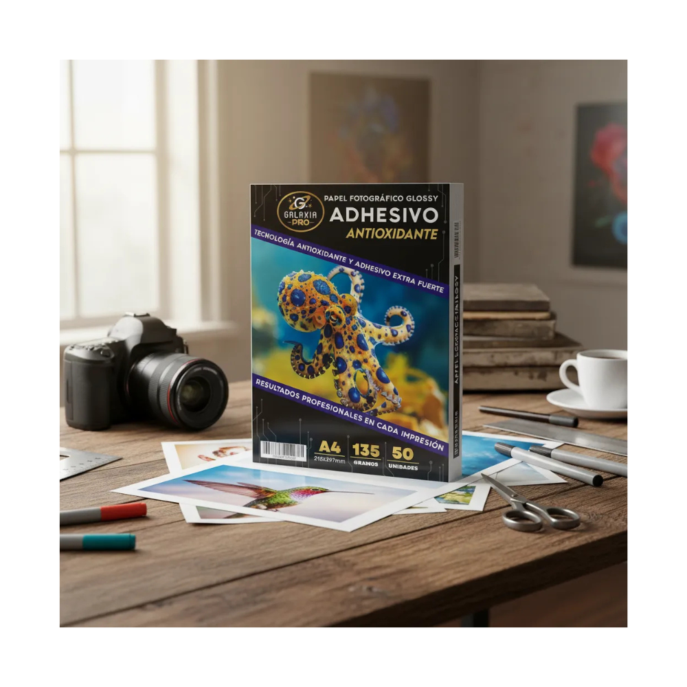 Papel Fotografico Glossy Adhesivo A4 135grs 50 Hojas GALAXIA PRO-2