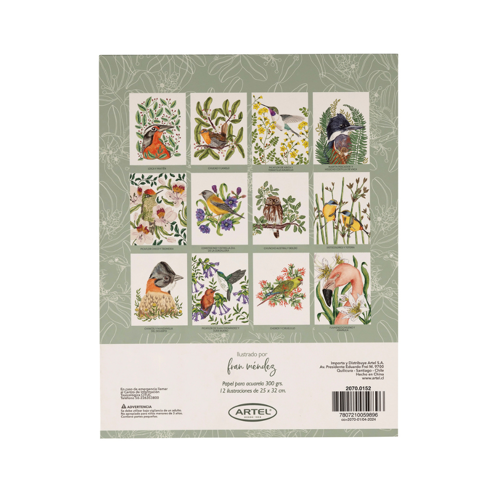 Block Acuarela Ilustrado Aves Y Flora Chilena 25x32cms Artel-2