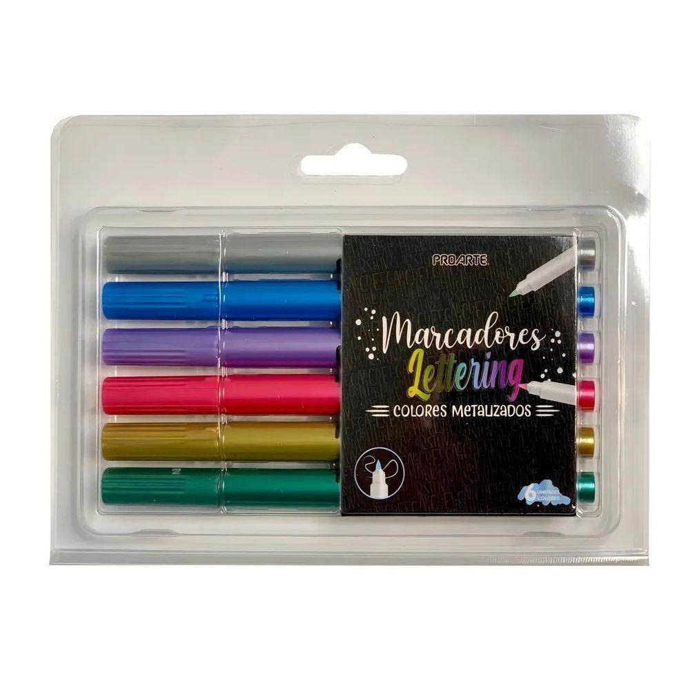 Marcadores Lettering Colores Metalizados 6 Unidades Proarte-2