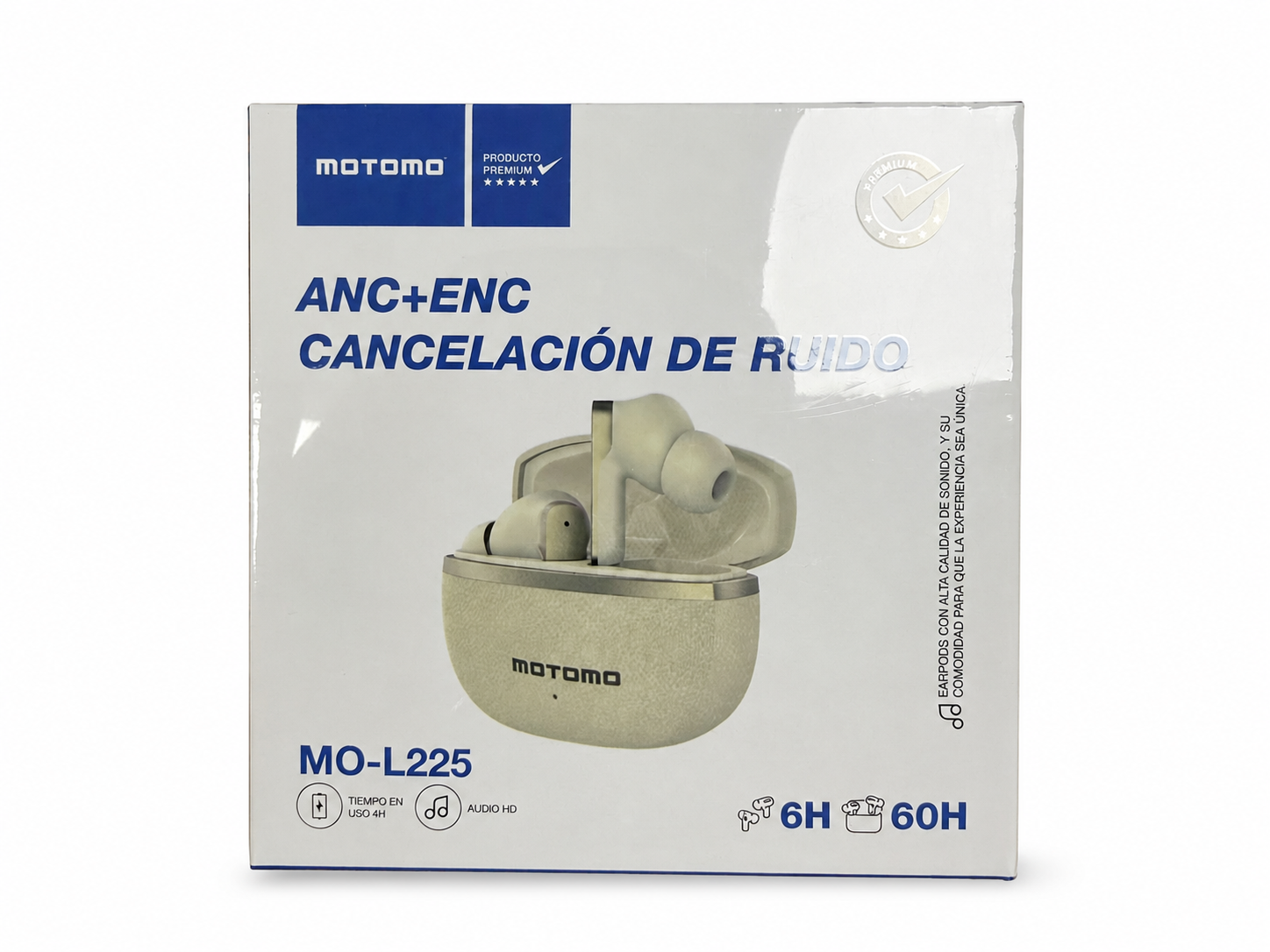 AUDIFONOS IN EAR MOTOMO MO L225 BLUETOOTH ANC ENC TWS CON MICROFONO CREMA-4