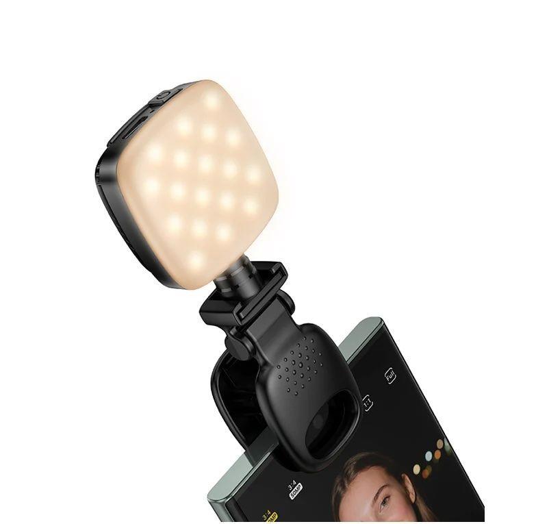 Luz LED Mini HOCO K28 Recargable USB C para Selfies Streaming Videollamadas y Fotograf a-2