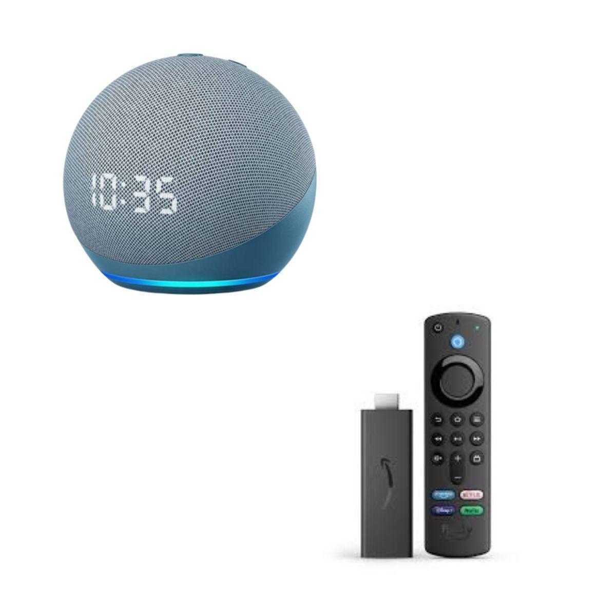 Echo Dot 4 con Reloj Azul +  TV Stick 3ra. Gen-0