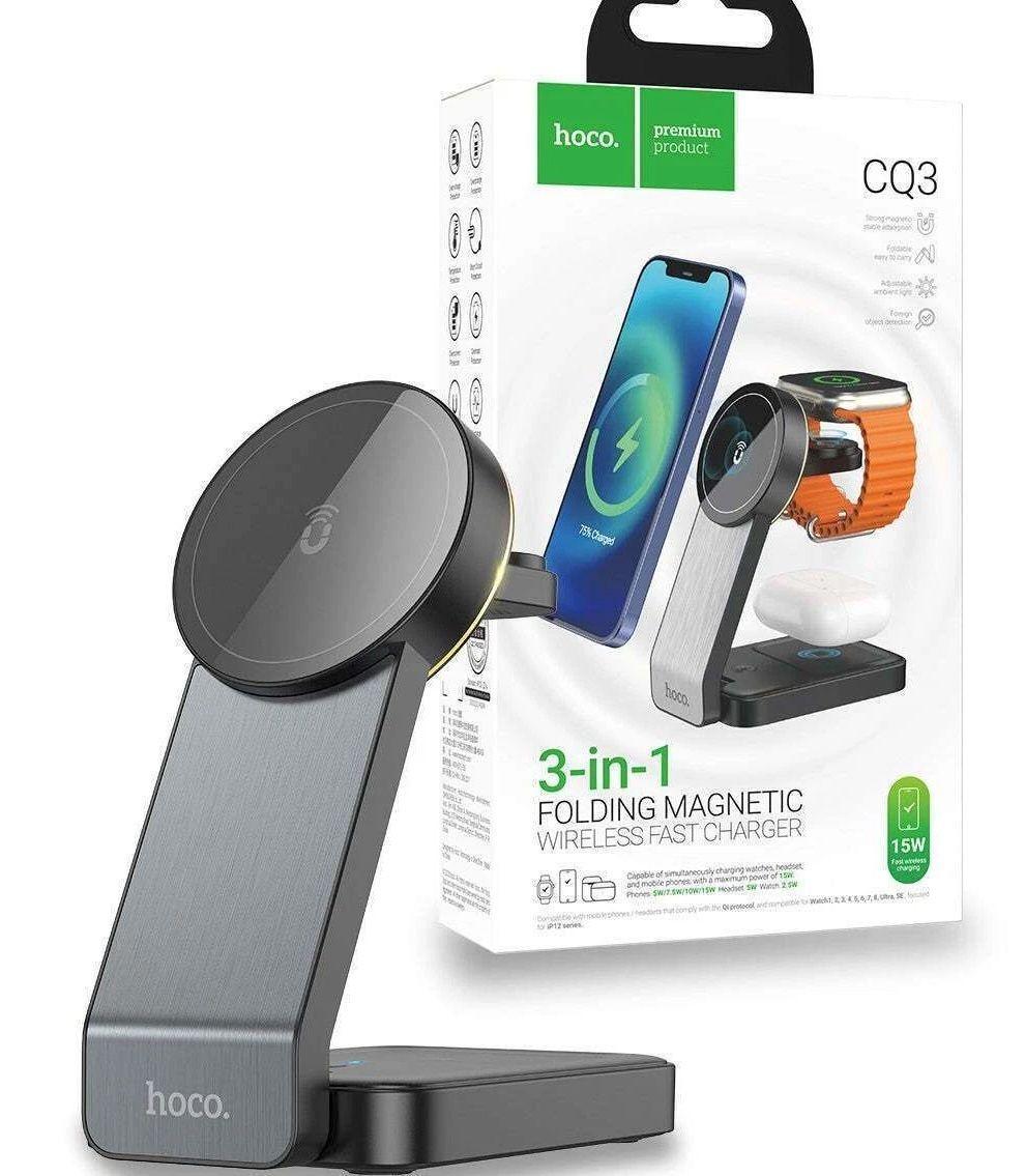 Estacion de Carga Inalmbrica 3 en 1 HOCO CQ3 Magnetica Plegable 15W magsafe-2