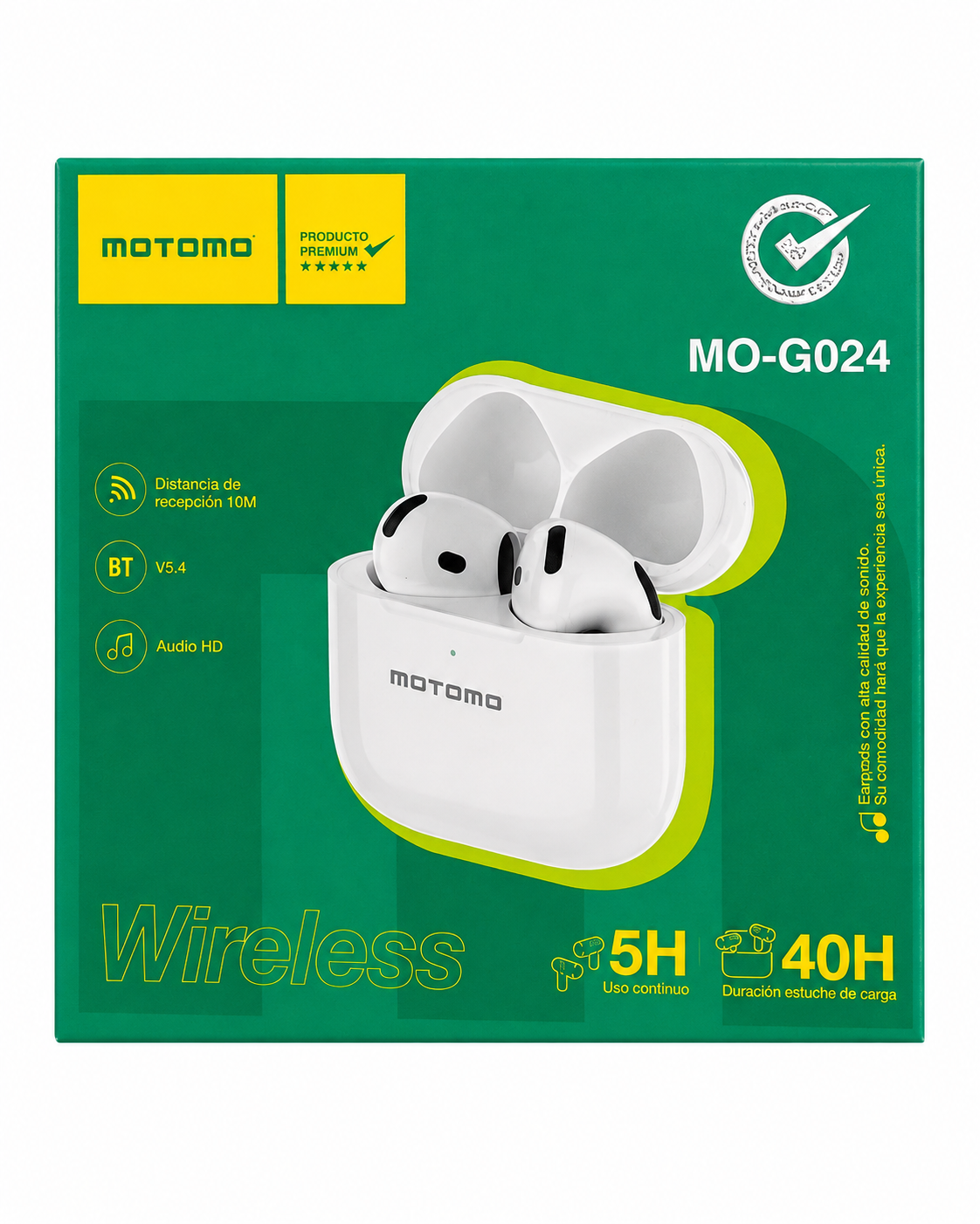 AUDIFONOS IN EAR MOTOMO MO G024 BLUETOOTH CON MICROFONO Y ESTUCHE DE CARGA BLANCO-3