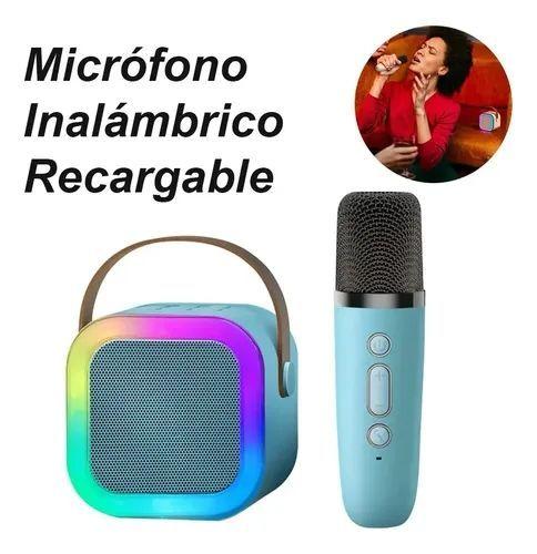 Mini Parlante Karaoke Bluetooth Con Microfono Portatil Celeste-2