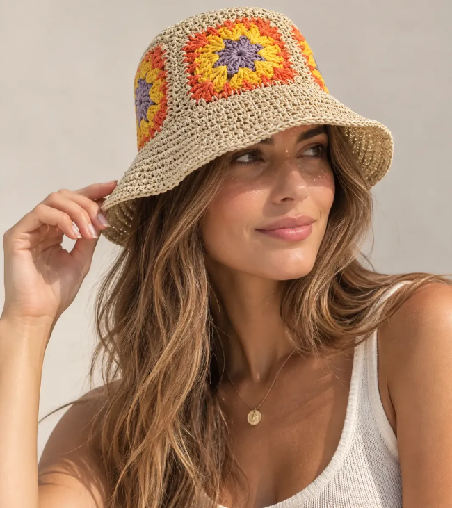 Bucket Hat de Rafia Floral Unisex MIGMA Chile-4