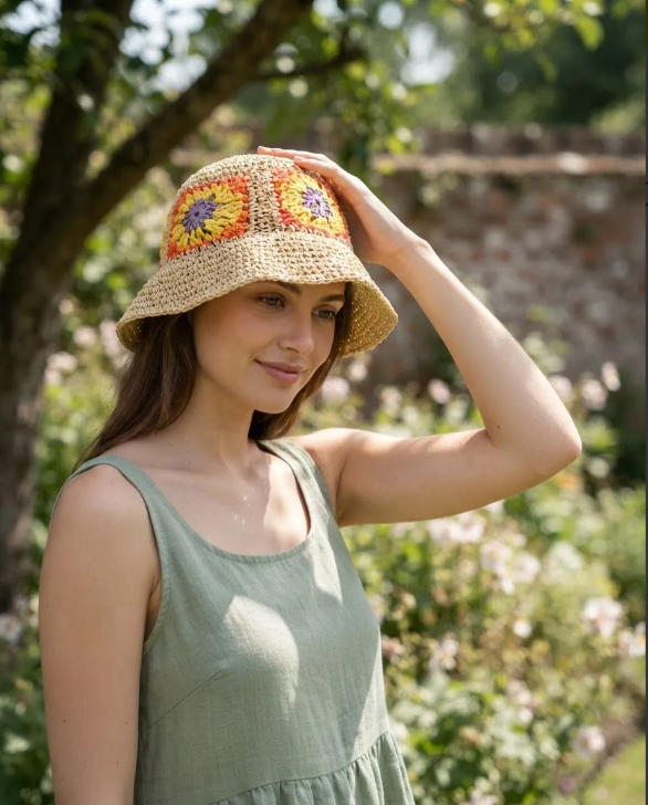 Bucket Hat de Rafia Floral Unisex MIGMA Chile-5