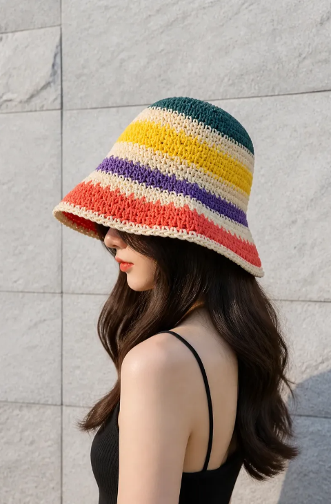 Bucket Hat de Rafia Multicolor Unisex MIGMA Chile-0