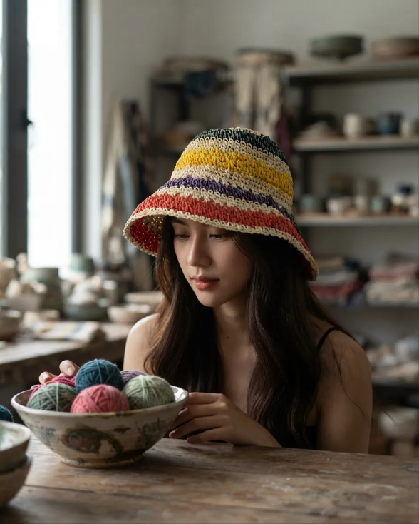 Bucket Hat de Rafia Multicolor Unisex MIGMA Chile-4