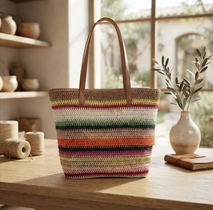 Bolso Playero de Rafia Multicolor para Mujer MIGMA Chile-3