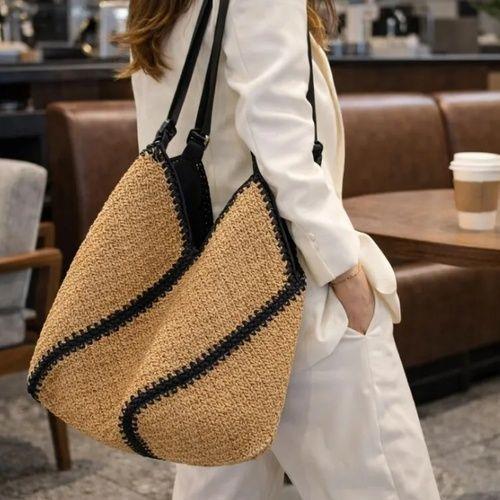 Bolso Playero de Rafia Geometrico Bohemio para Mujer MIGMA Chile-1