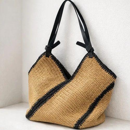 Bolso Playero de Rafia Geometrico Bohemio para Mujer MIGMA Chile-2