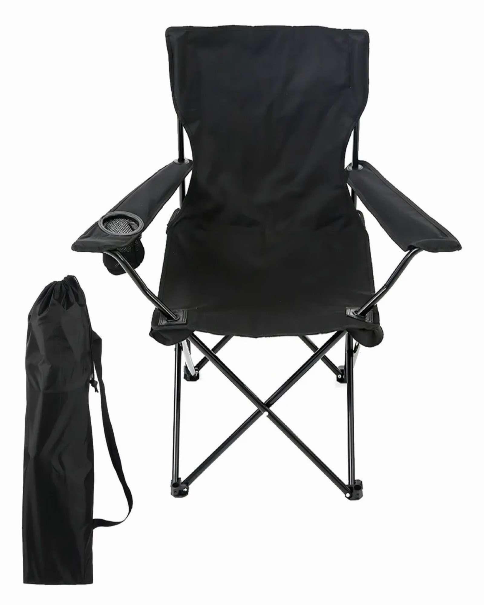 Pack de 2 Sillas De Playa o Camping Plegable con Porta Vaso Negro-0