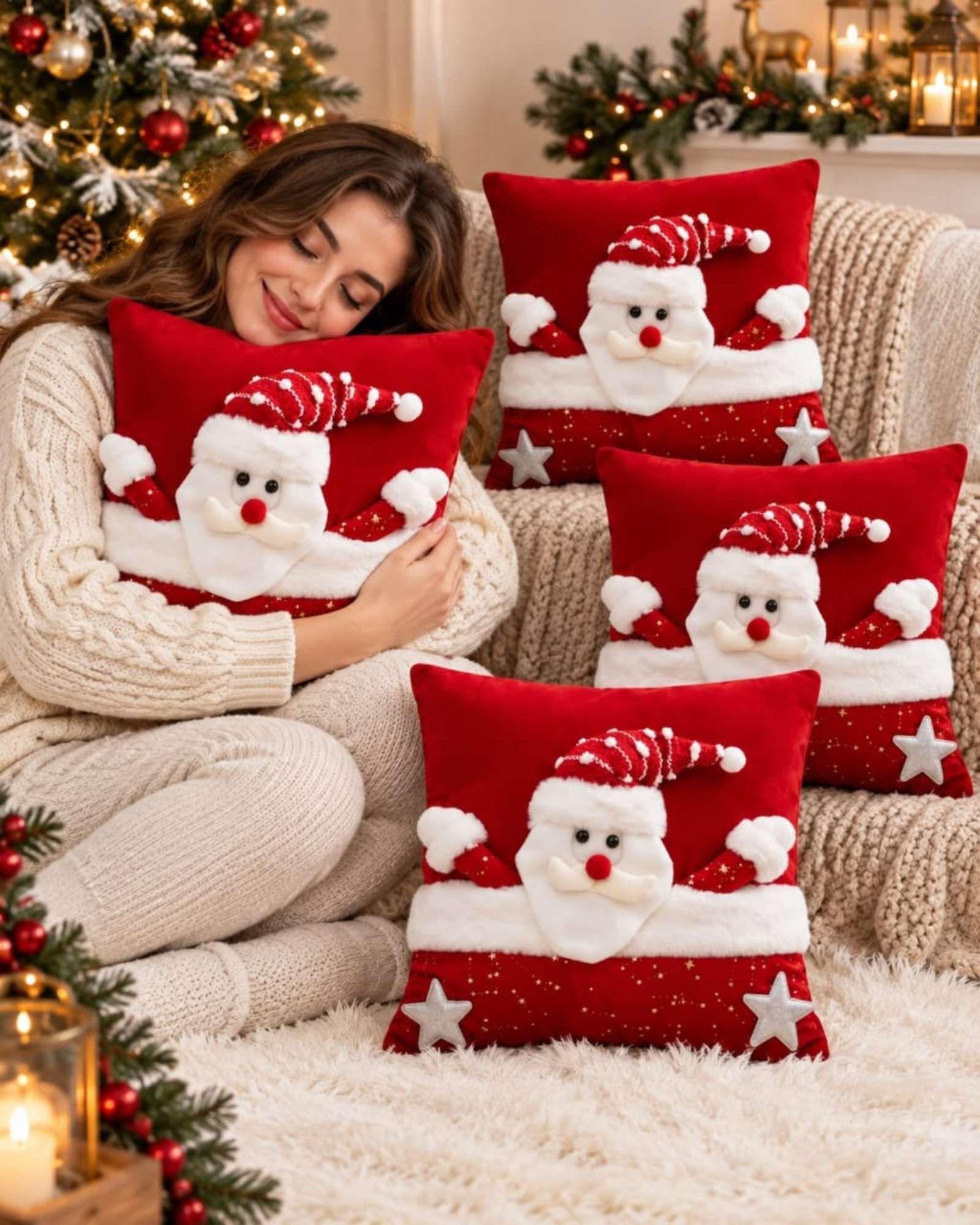 Pack de 4 Fundas para Cojín Navidad  45x45 cm  en Relieve 3D B2-0
