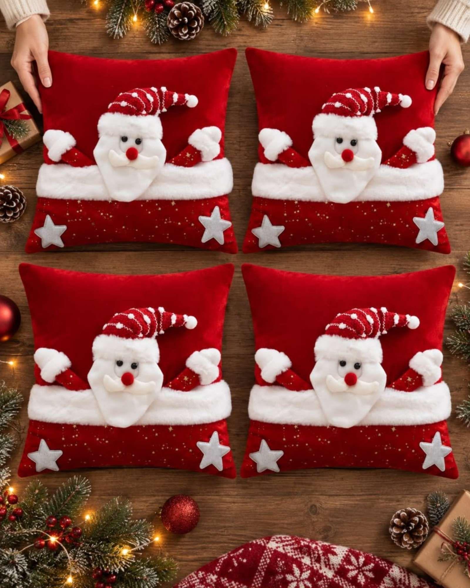 Pack de 4 Fundas para Cojín Navidad  45x45 cm  en Relieve 3D B2-1