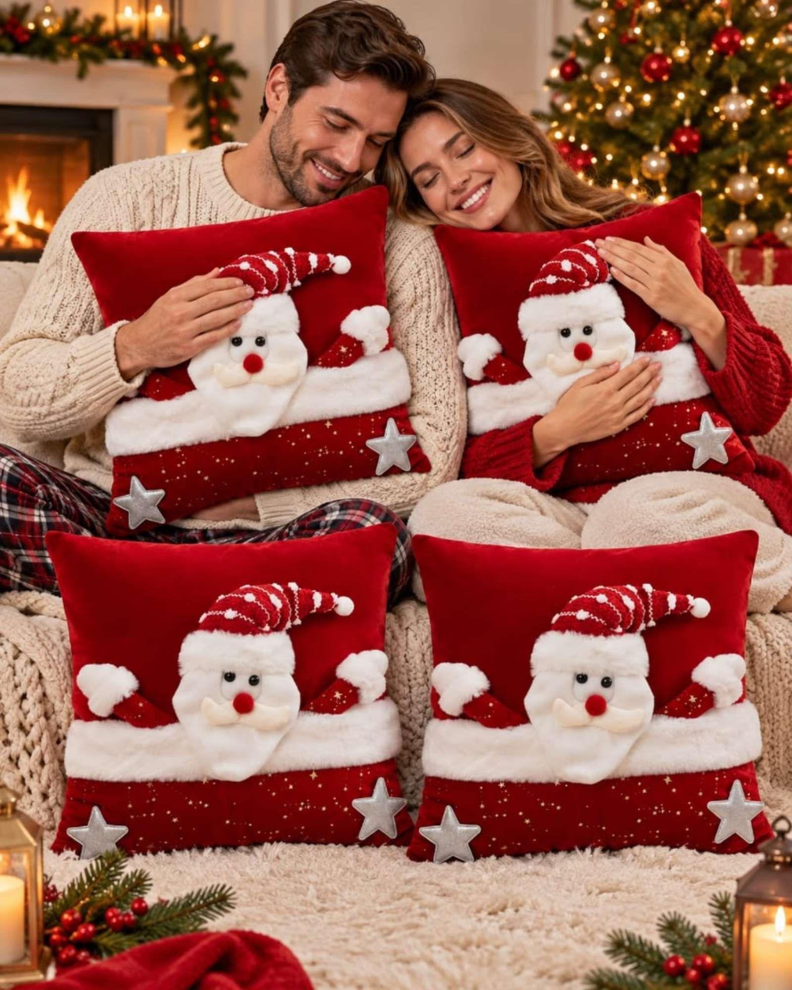 Pack de 4 Fundas para Cojín Navidad  45x45 cm  en Relieve 3D B2-2