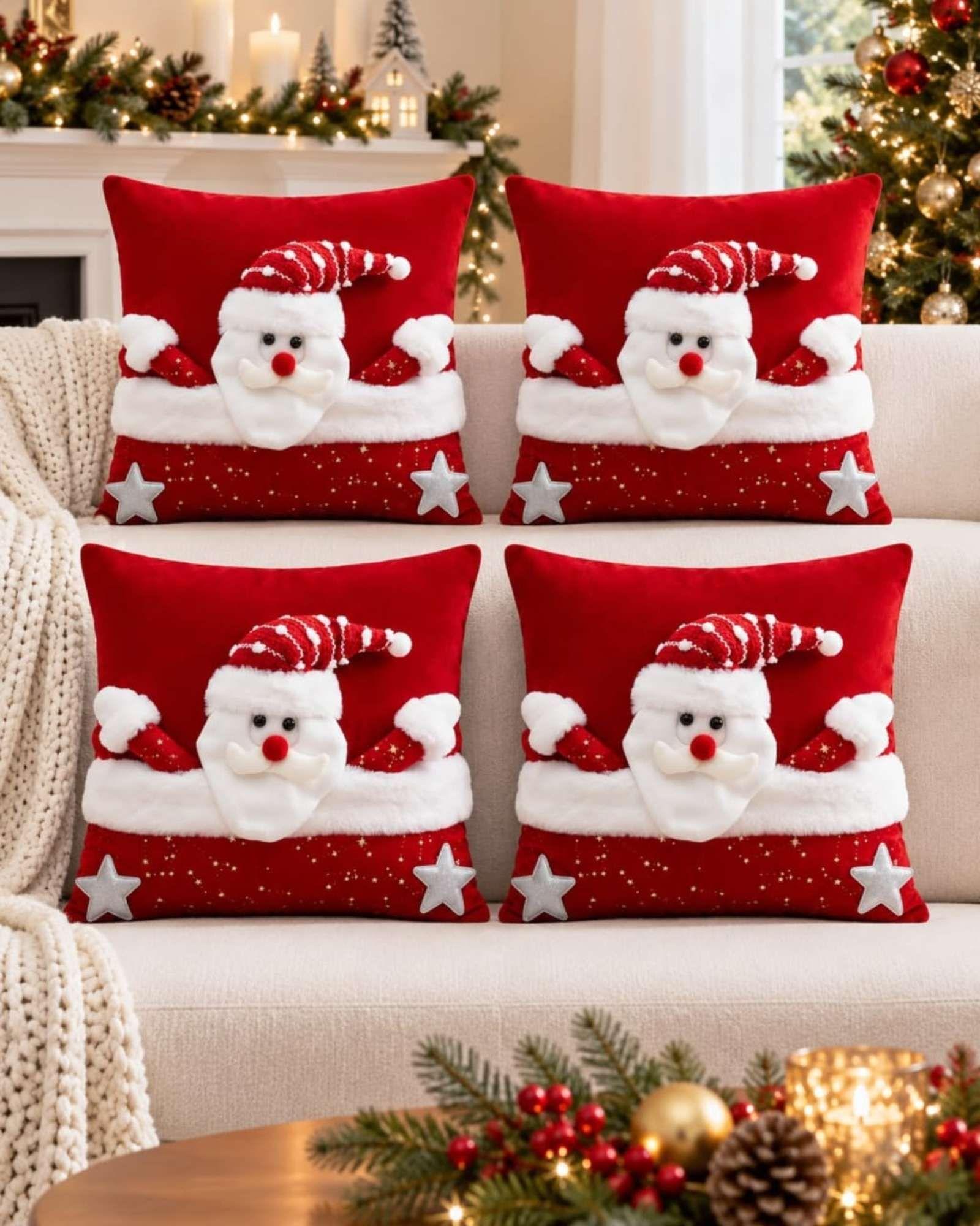 Pack de 4 Fundas para Cojín Navidad  45x45 cm  en Relieve 3D B2-4