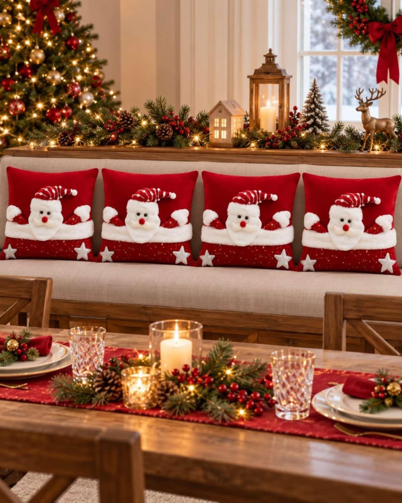 Pack de 4 Fundas para Cojín Navidad  45x45 cm  en Relieve 3D B2-5