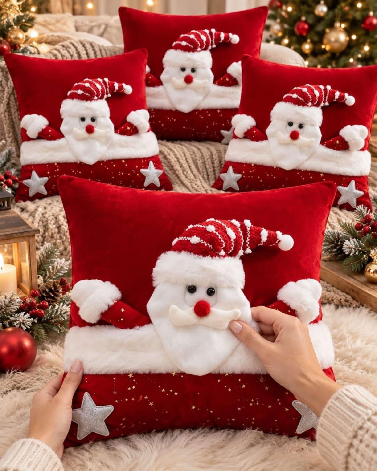 Pack de 4 Fundas para Cojín Navidad  45x45 cm  en Relieve 3D B2-6