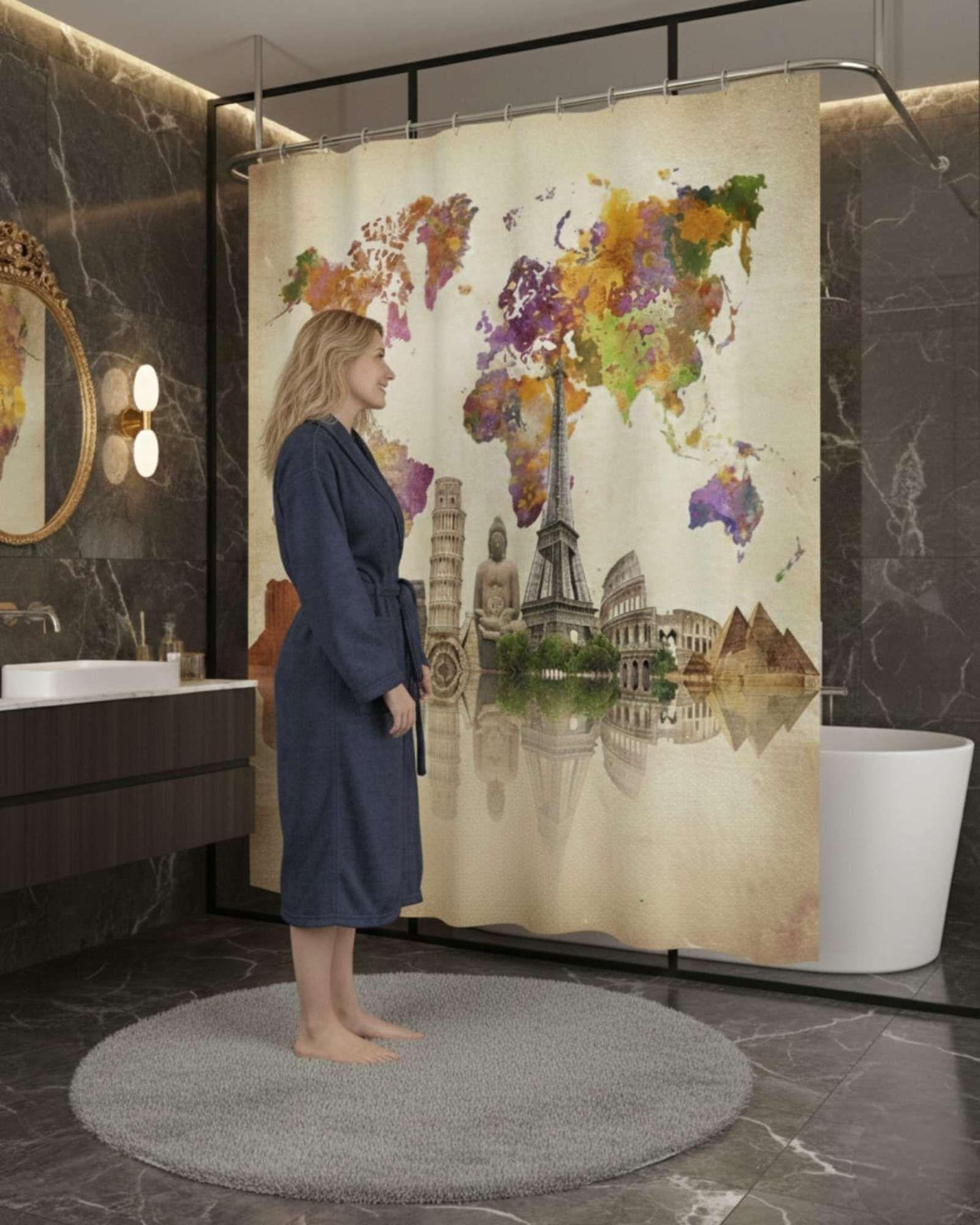 Juego de Cortina de Baño Tela Género + Forro Impermeable T9-3