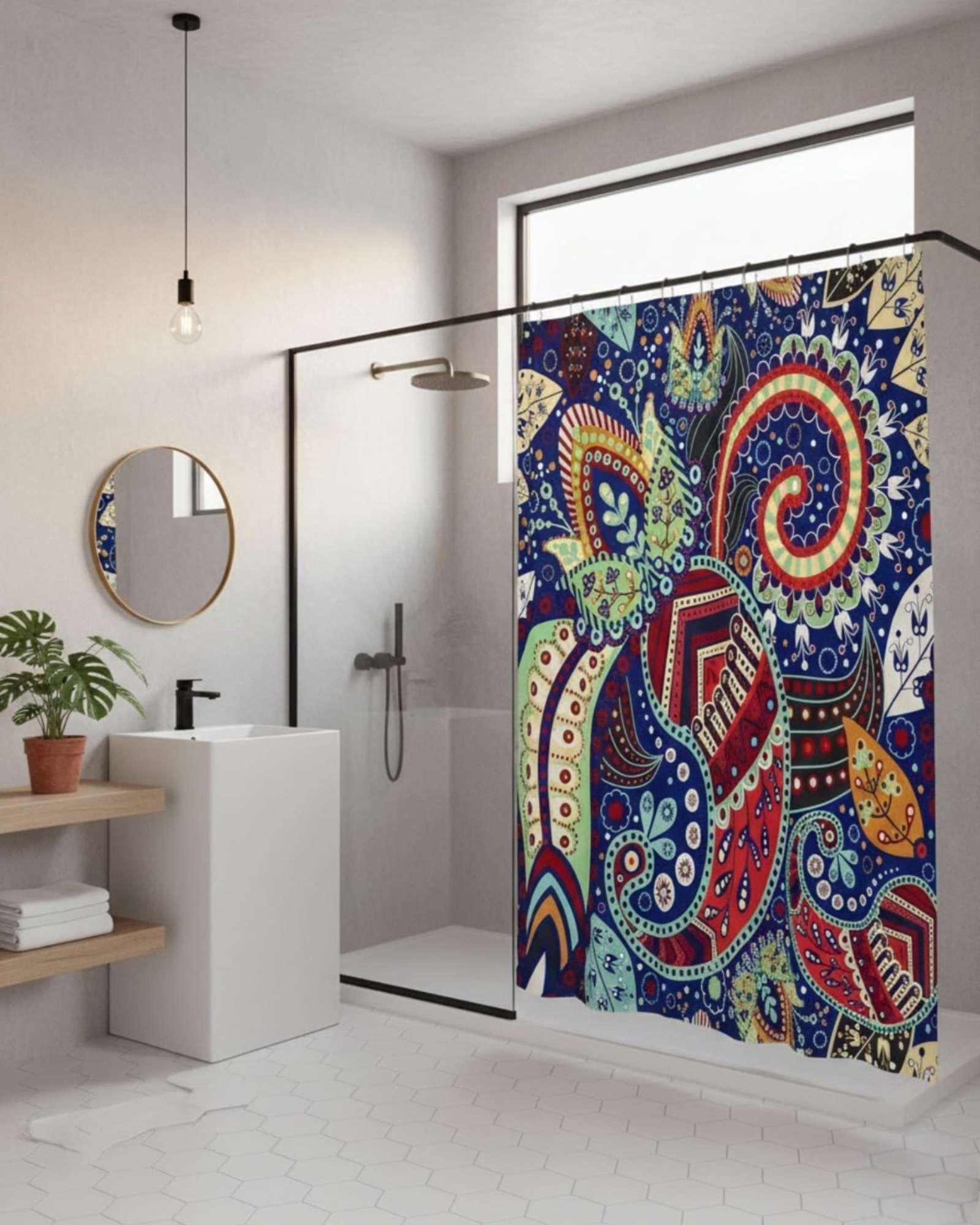 Juego de Cortina de Baño Tela Género + Forro Impermeable T36-1