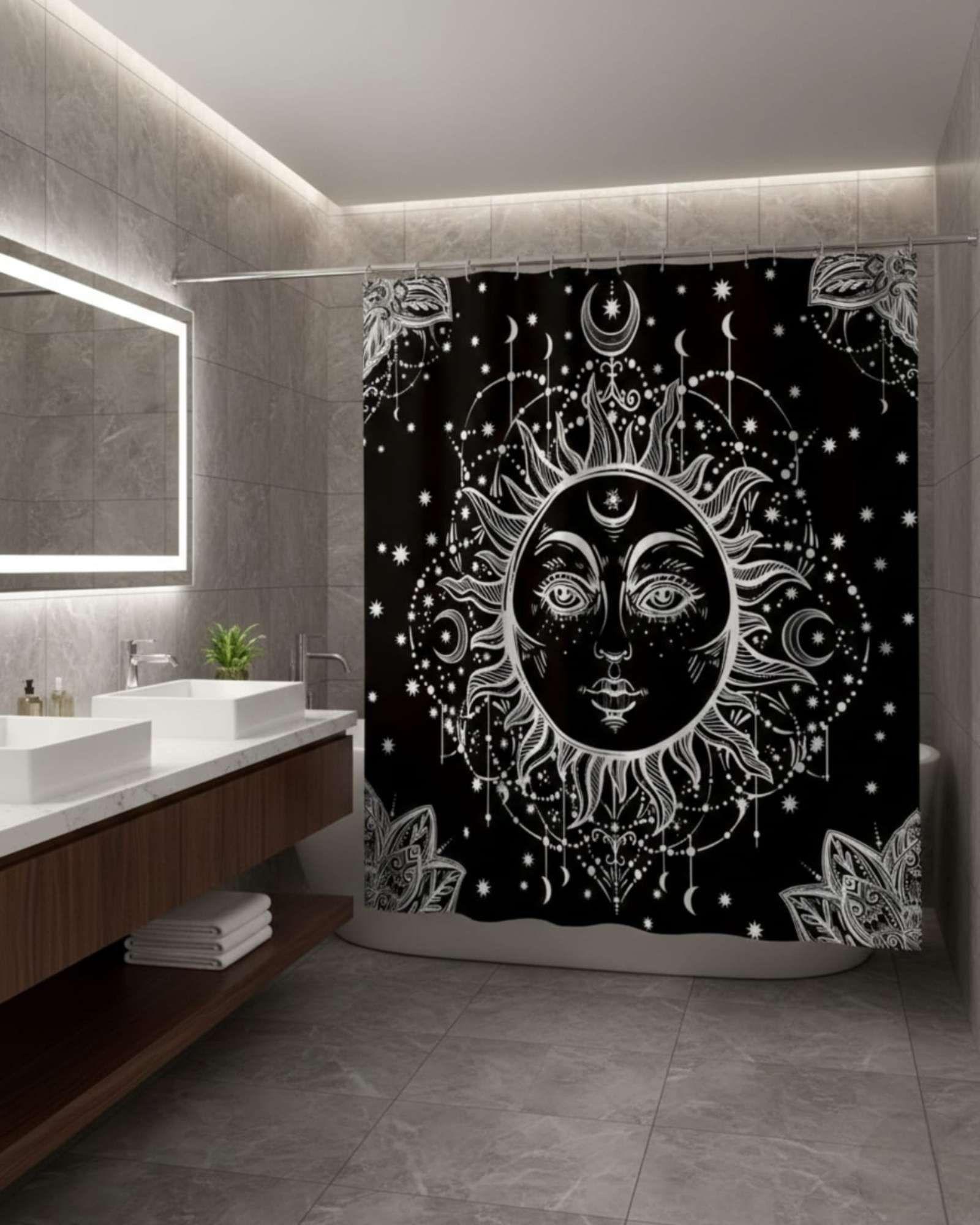 Juego de Cortina de Baño Tela Género + Forro Impermeable T28-1