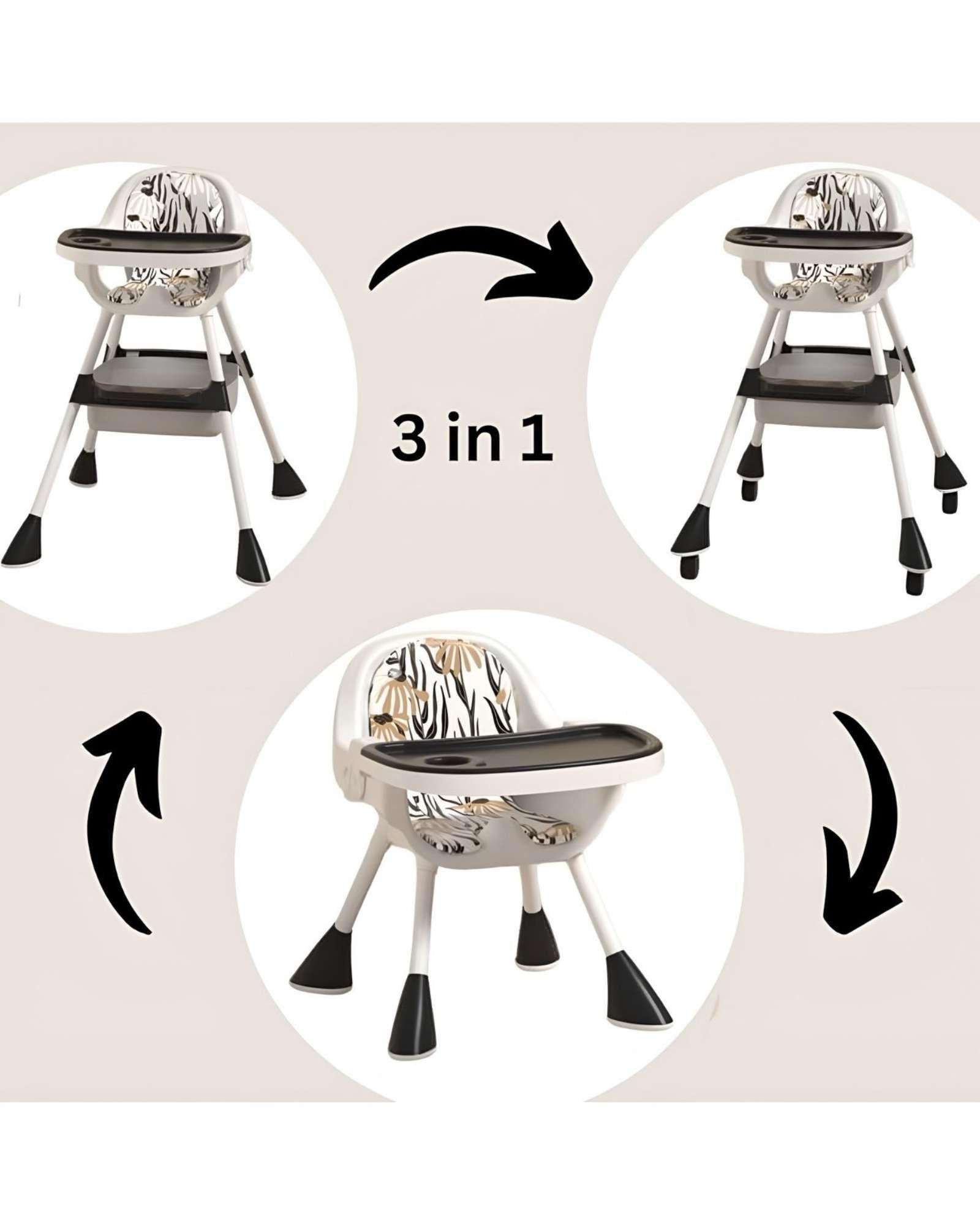 Silla de Comer multifuncional 3 en 1 para Bebé Negro-2