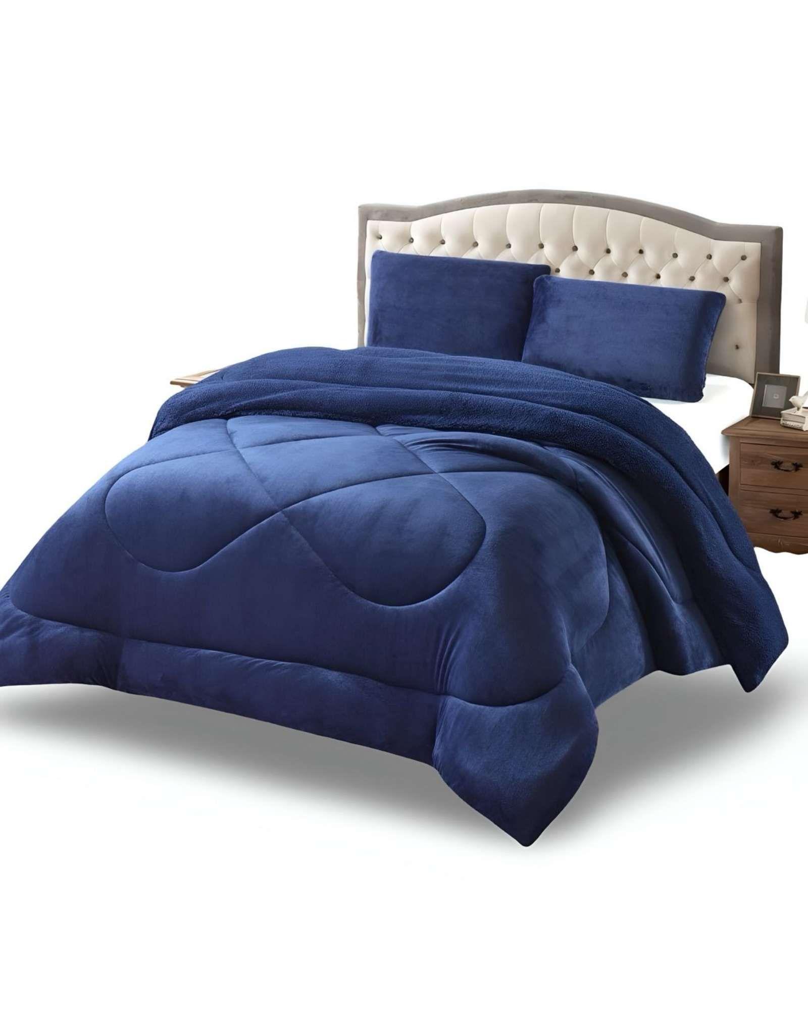 Cubrecama plush con chiporro Acolchado liso 2 plazas azul-3