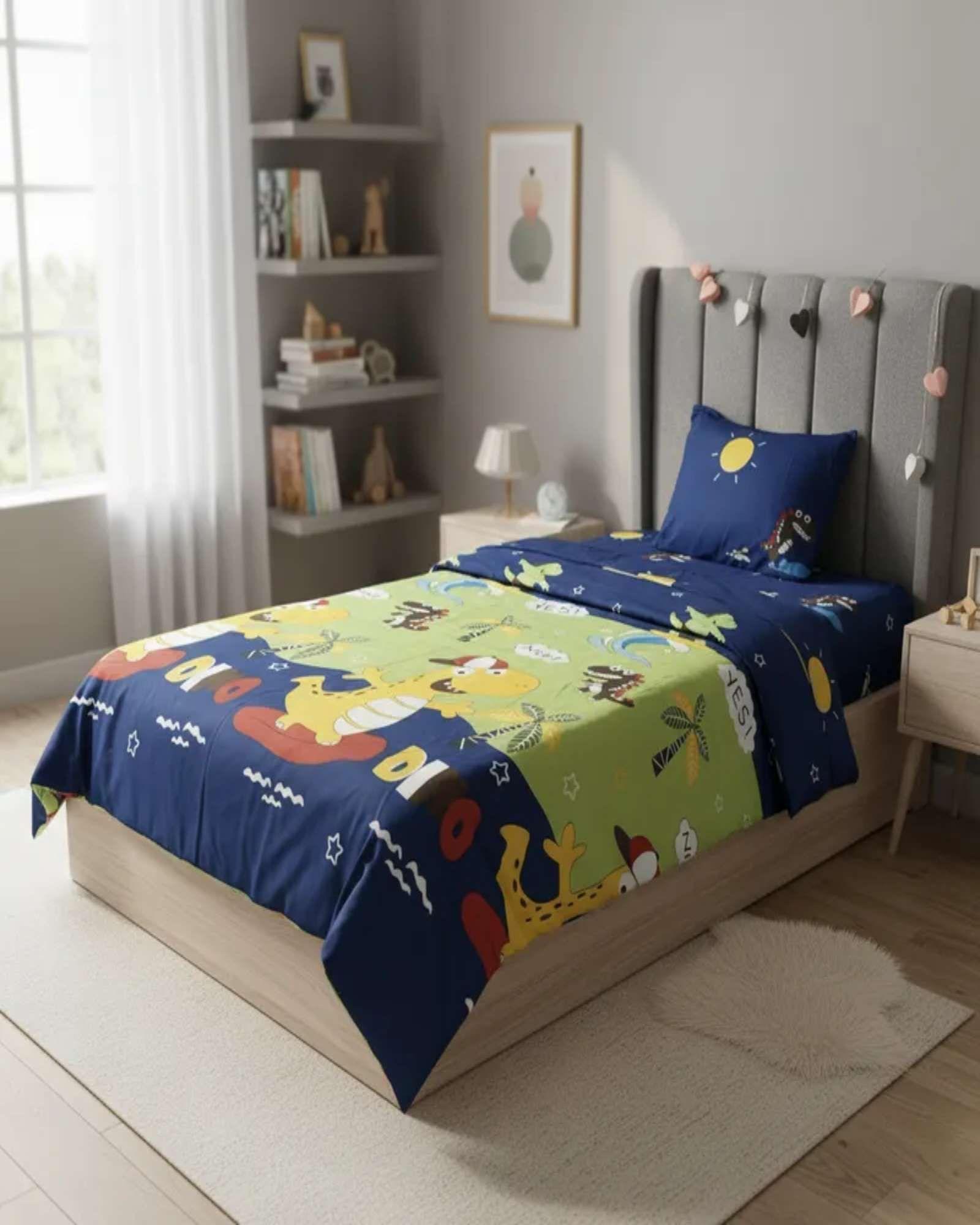 Juego de Sábanas Diseño infantil plaza y media Dino-0