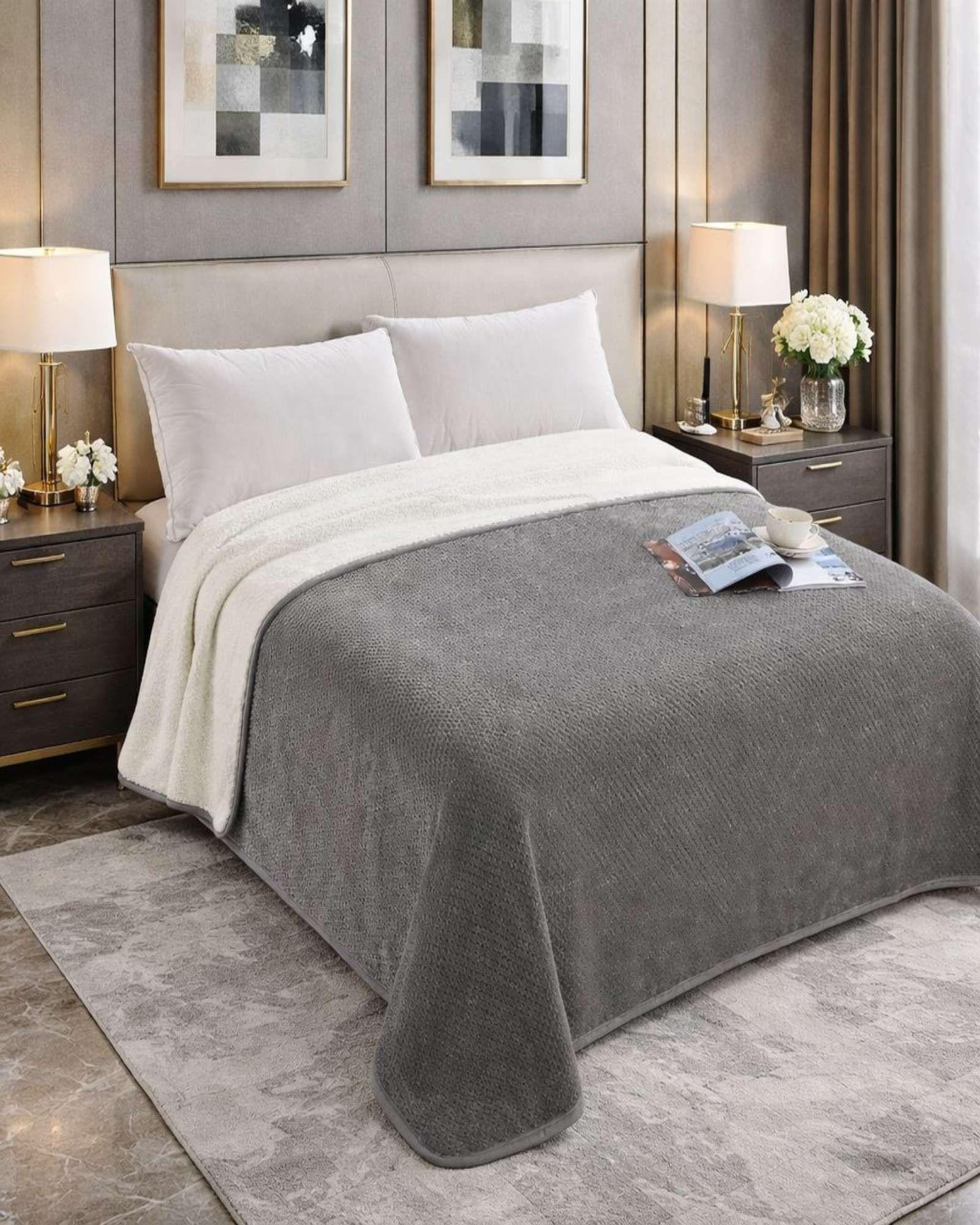 MANTA FRAZADA CON CHIPORRO ELEGANTE 2 PLAZA 200X230cm Gris-2