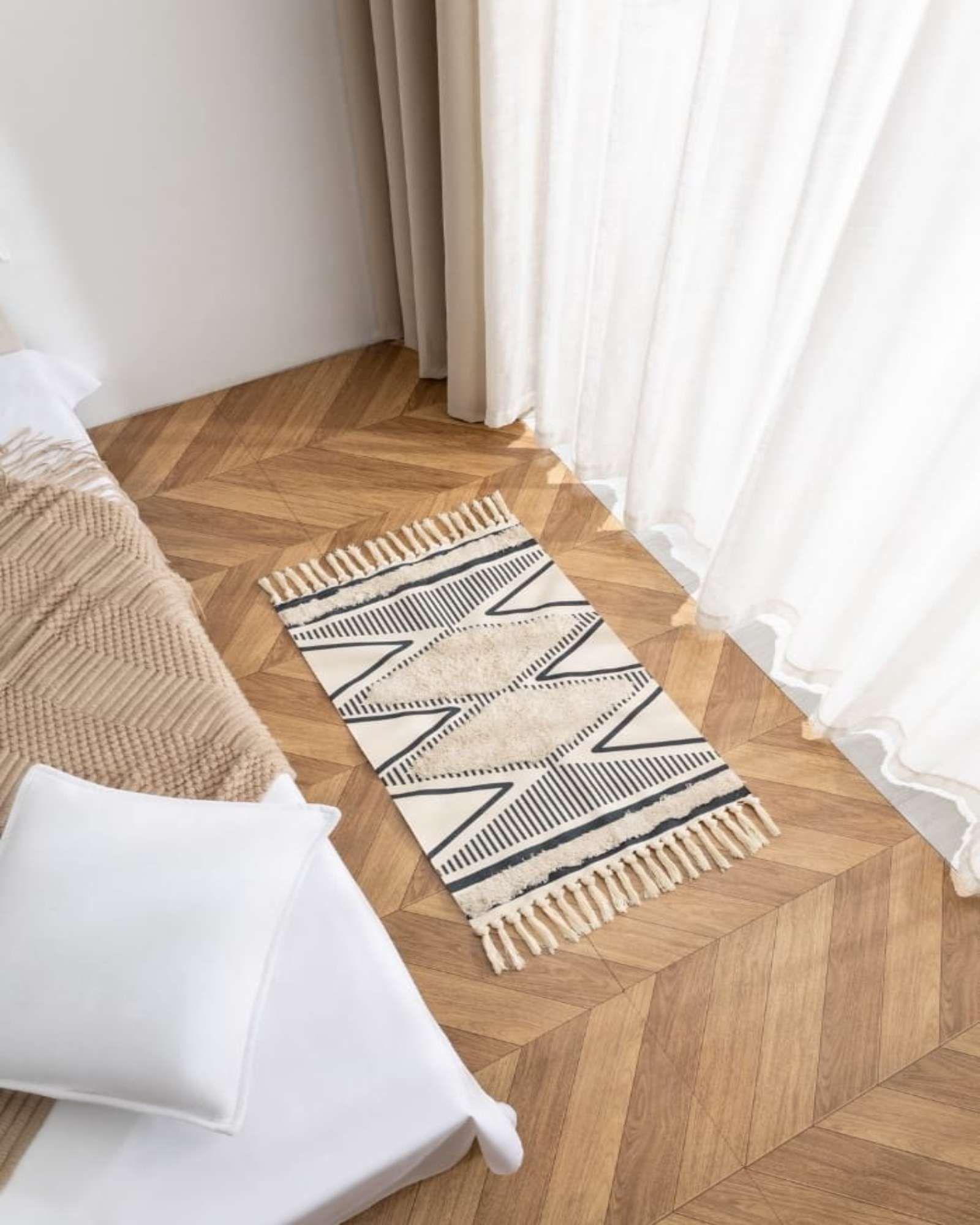 Pack de 2 Alfombra de Lino Bajada de Cama estilo Boho medida 60 cm x 90 cm A4-4