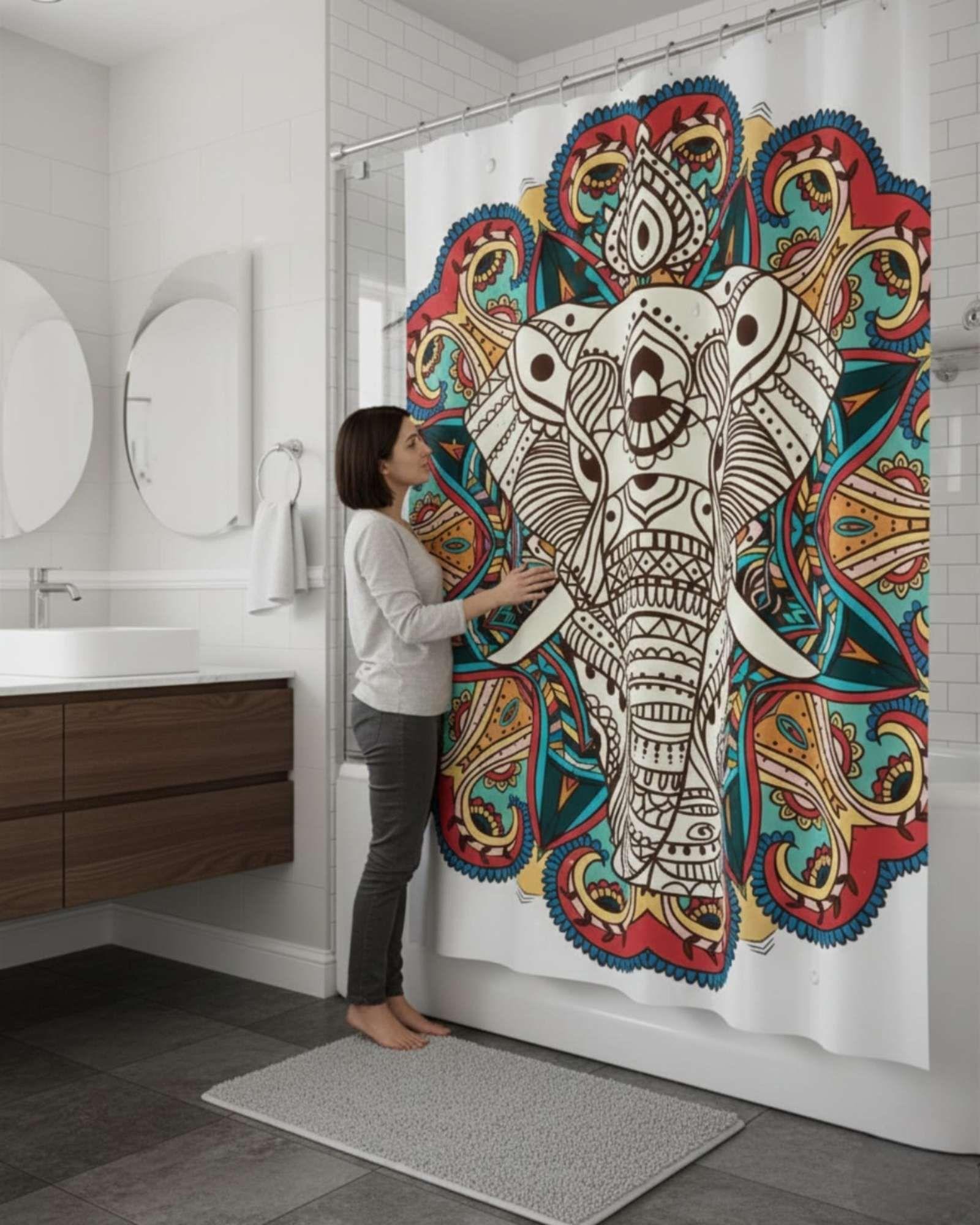 Juego de Cortina de Baño Tela Género + Forro Impermeable T2-2