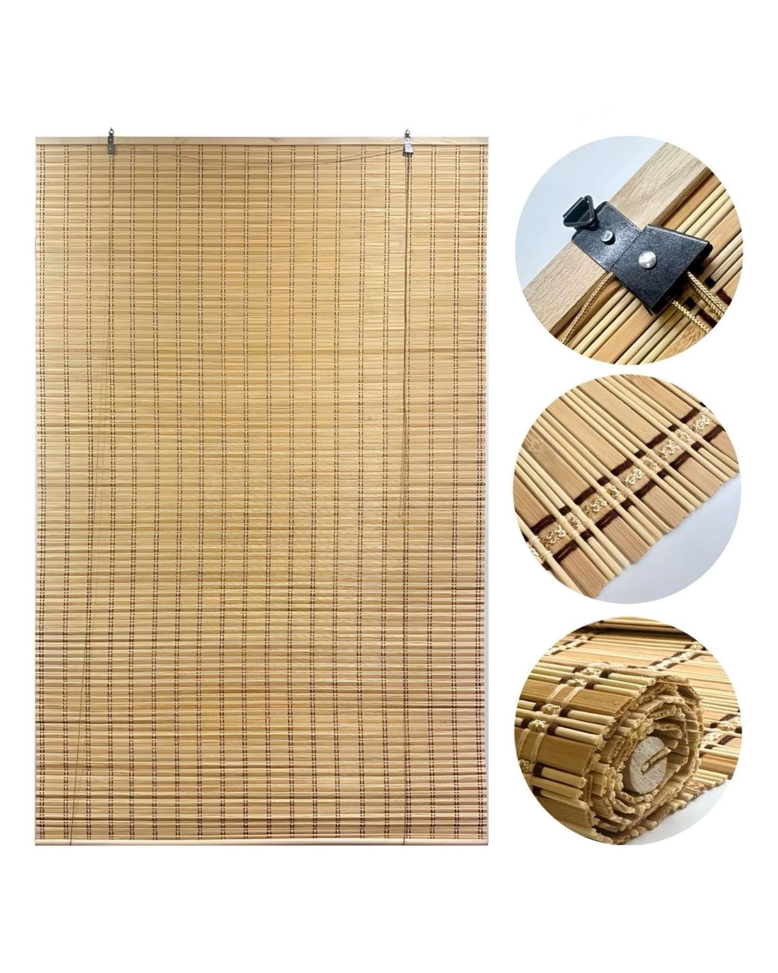 PACK DE 2 CORTINAS PERSIANA BAMBU 120X180 ESTERILLA ENROLLABLE BEIGE-0
