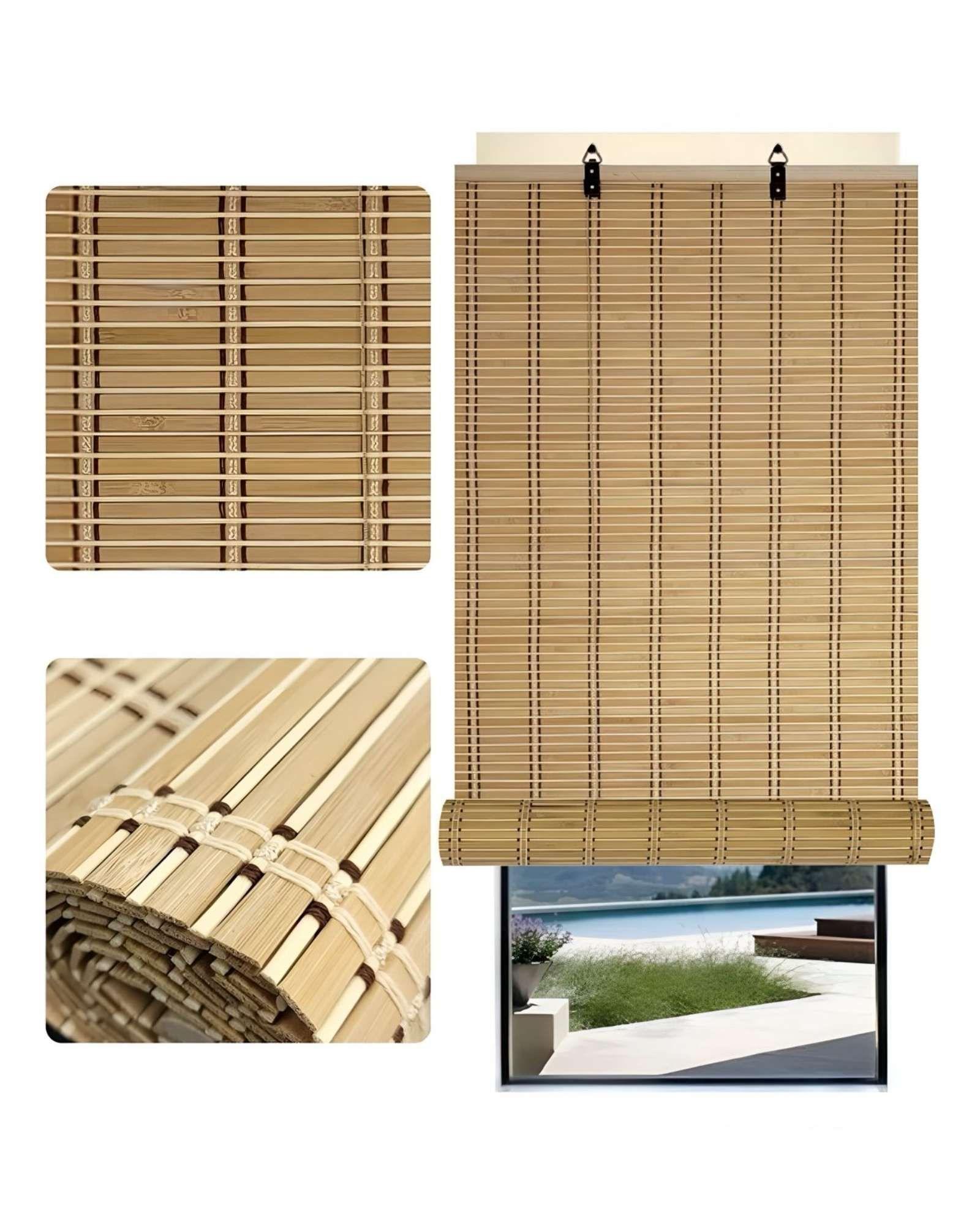 PACK DE 2 CORTINAS PERSIANA BAMBU 120X180 ESTERILLA ENROLLABLE BEIGE-1