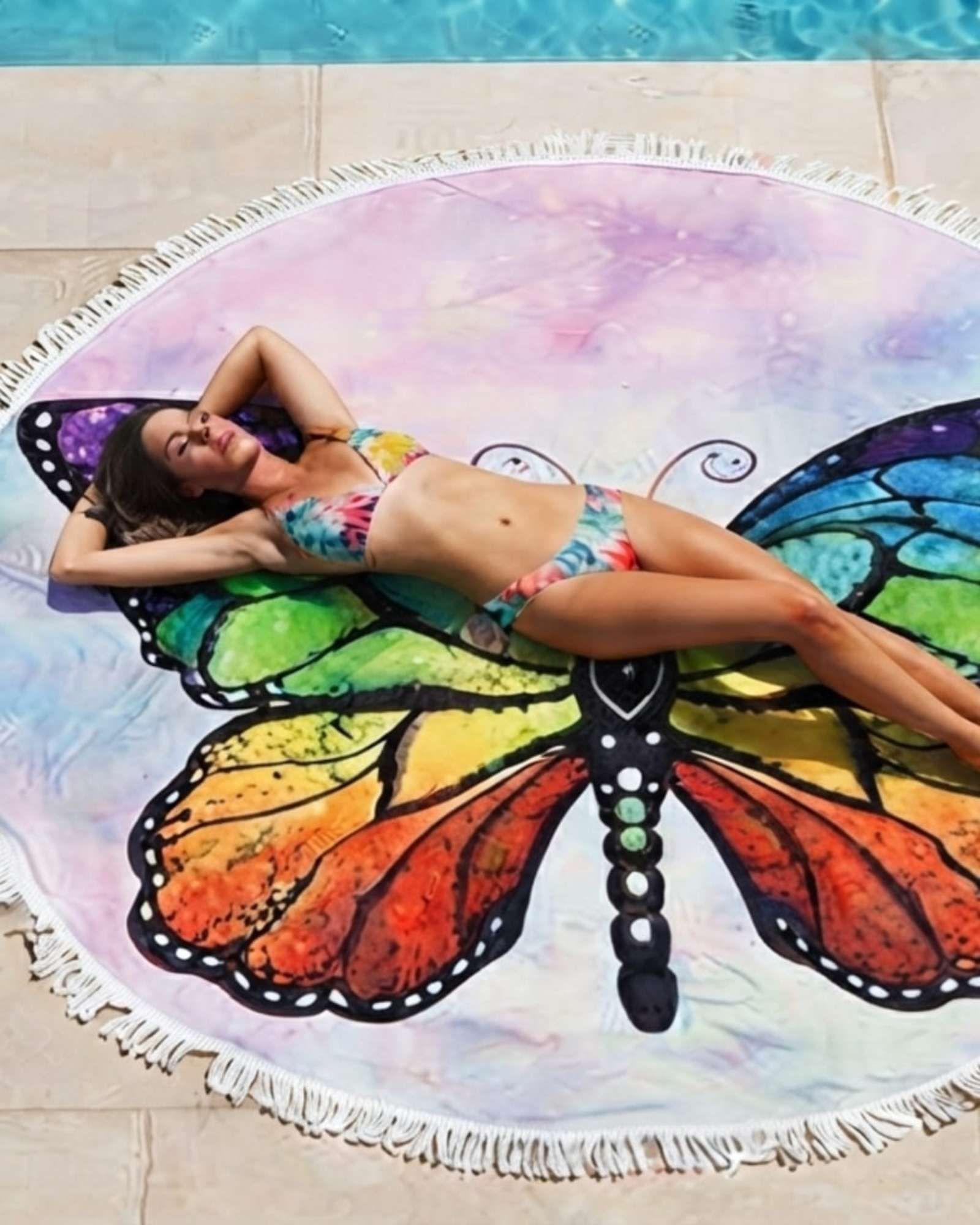 Toalla Mandala De Playa Redonda con Flecos Diseños Verano. C6-0
